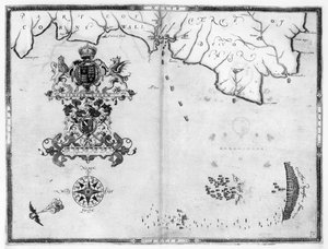 Mapa No.4 Mostrando la ruta de la flota de la Armada, grabado por Augustine Ryther; 1588